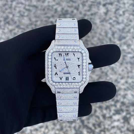 Diamond Cartier Santos 40mm - Stainless Steel - Arabic Dial