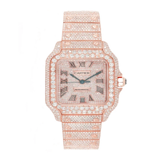 Diamond Cartier Santos 40mm - 18k Rose Gold - Roman Dial