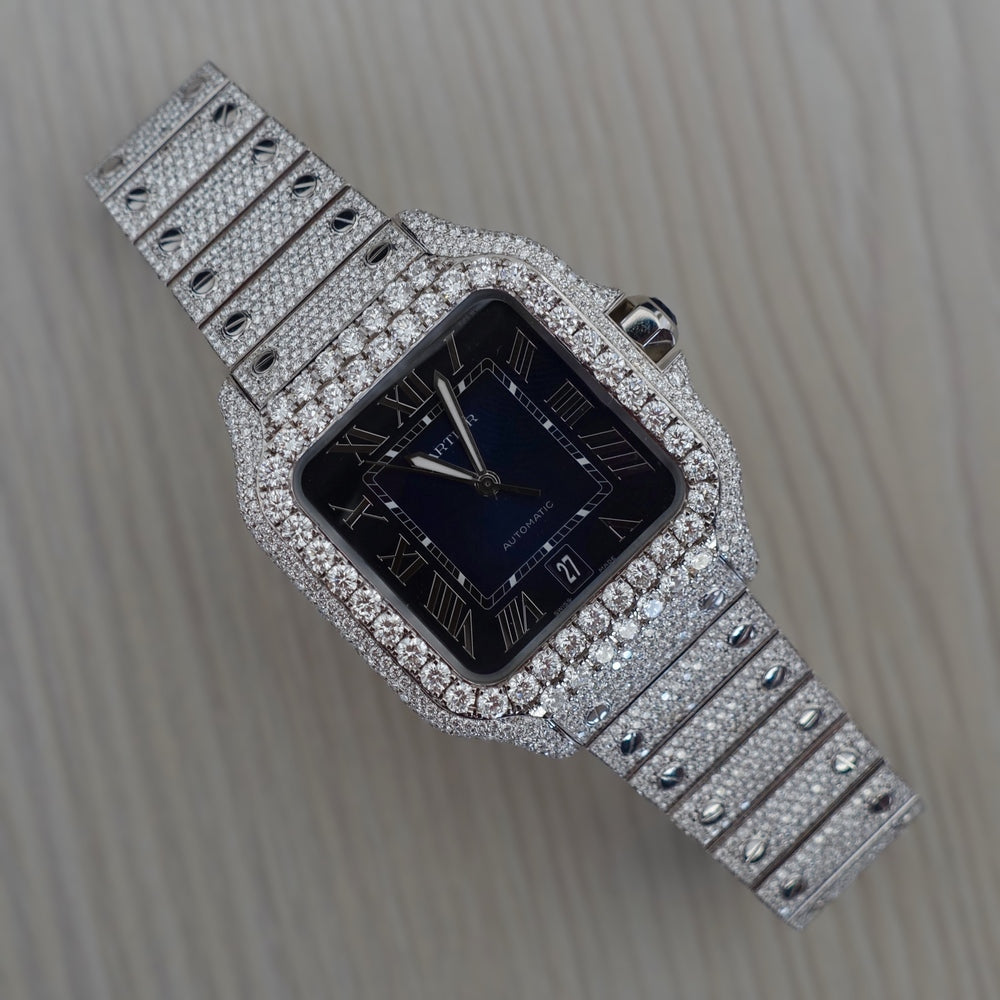 Diamond Cartier Santos 40mm - Stainless Steel - Blue Dial